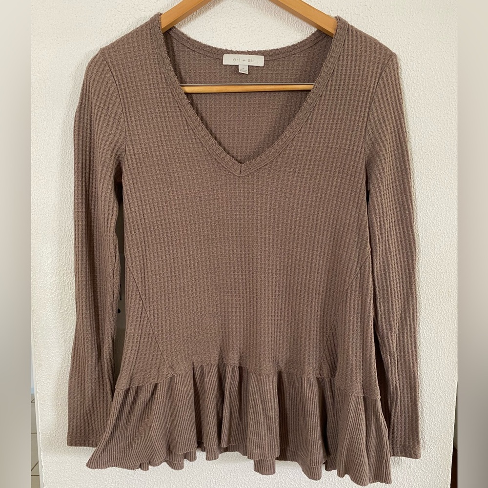 Anthropologie Eri + Ali Peplum Blouse Waffle Knit